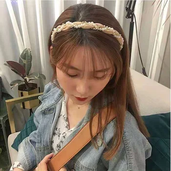 Perly Crystal Textílie Čelenky Kórejský Roztomilý Módne Vlasy Kapely Ženy, Dievčatá Elegantné Ornament Ručné Pokrývku Hlavy Príslušenstvo