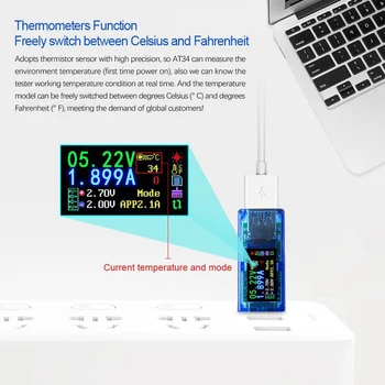 Voltmeter Merač Napätia, Prúdu Kapacita Batérie, USB 3.0 Farebný LCD Displej Tester