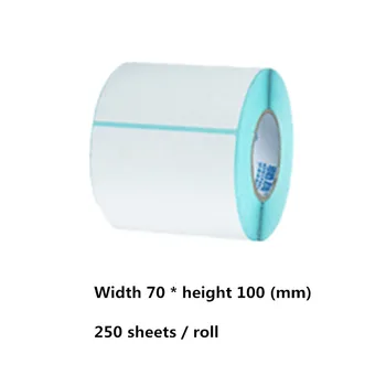 Šírka 70 * výška 100 mm tepelná tlačiareň štítok prázdny papier 250 listy / roll cenu produktu čiarových kódov QR kód nepremokavé nálepky