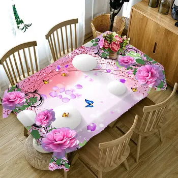 Krásne kvety, 3D Dekoratívne obrus Bavlnená posteľná Bielizeň Obrus Jedálenský Stôl Kryt Pre Kuchyňa Domova