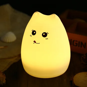 2020 Originálne LED USB Nabíjateľné Cute Cat Nočné Svetlo Farebné Silikónové Spálňa Hit Poraziť Lampa 12 Hodín Farby Režim