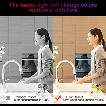 Novinka Dizajn 7 Farebné RGB Farebné LED Svetlo, Voda Svietiť, Batérie, Ťuknite na Hlavu Domov Kúpeľňa Dekorácie z Nehrdzavejúcej Ocele vodovodu