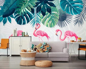 Nordic dažďového pralesa banán leaf flamingo 3d tapeta abstraktných de parede,obývacia izba gauč tv steny, spálne, reštaurácia, kaviareň, bar nástenná maľba