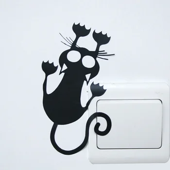 LESUPERAY Roztomilý Kreslený Mačiatko Visí Na Svetlo Mačka Prepínač Nálepky Domov Dekoratívne Steny Vinylové Nepremokavé Tapety