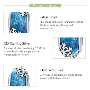 Anomokay Reálne 925 Sterling Silver Snowflake Murano Korálky nosenie Náramku Náramok S925 Silver Blue Snowflake Kúzlo pre DIY Šperky