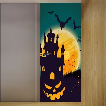Veľké Žlté Mesiac Hrad Bat Tekvica Halloween Dvere Samolepky PVC Samolepiace Nepremokavé nástenná maľba Tapety