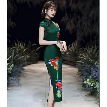 Plus veľkosť 5XL šaty cheongsam retro slim módne denne dlhé saténové Čínske tradičné šaty vysokej kvality Qipao vestido chino nové