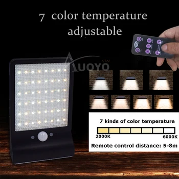 Auoyo 48 LED Solárne Svetlo Vonkajšie Osvetlenie Bezdrôtový Snímač Pohybu Lampa s Diaľkovým ovládaním 3 7 Režimov Teplota Farieb