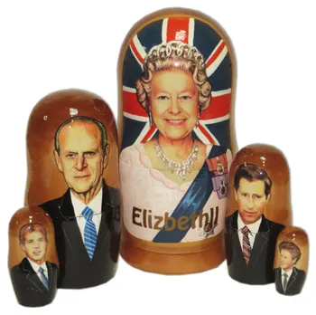 Matryoshka politických predstaviteľov anglickej Kráľovnej Alžbety 2.