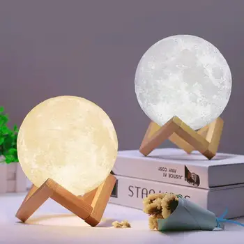 15 cm USB Nabíjateľné 3D Tlače LED Mesiac Lampa 3 Farby Dotyk Stmievateľné Nočné Svetlo luny Domáce Dekorácie Darček k Narodeninám