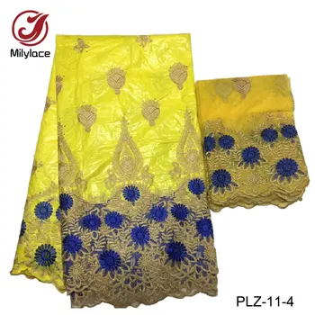 Hot predaj 2 v 1 bazin riche getzner výšivky, čipky textílie s 2 dvormi francúzskej čipky žltá a modrá PLZ-11