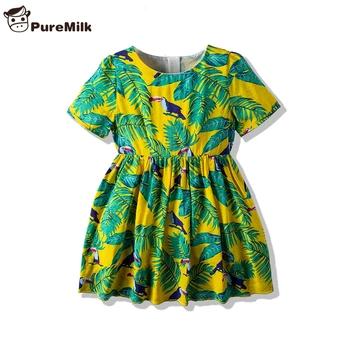 PureMilk Letné Deti Oblečenie Zelené Šaty, Krátky Rukáv Šaty, Krátky Rukáv Oblečenie