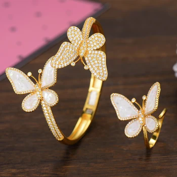 GODKI Luxusné Buttefly Náramok Krúžok Stanovuje Módny Dubaj Svadobné Šperky Sady Pre Ženy, Svadobné brincos para ako mulheres 2019