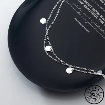 925 Sterling Silver Minimalistický Geometrické Kolo Oblátka Perličiek Náramok Strane Dvojvrstvové Reťazca Náramky Šperky pre Ženy