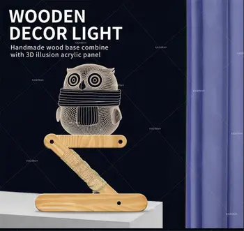 Nočné Svetlo Lampy, Akryl Masívneho Dreva Skladacie Nočné Svetlo Tvorivé Sova Dreva Lampa Zásobníka Nový 3D Vnútorné Osvetlenie