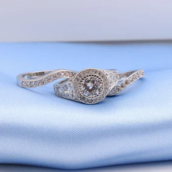 Zásnubné Prstene sady 3ks módne šperky veľkoobchod biela novej jasné cz kvalitné Svadobné strieborné pozlátené prst Prsteň pre ženy