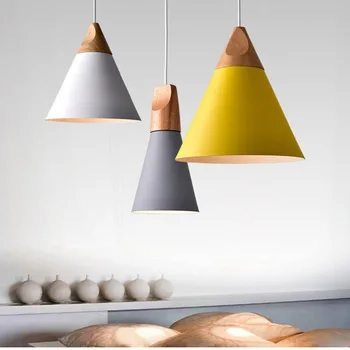 Moderné LED Prívesok Svetlo Severskej kombinácii bar skutočného dreva multicolor Hliníkové tienidlo lampy Prívesok Lampa pre jedáleň domáce osvetlenie