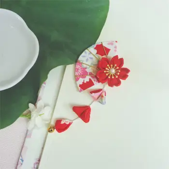 Krepových a čerstvé dievča strane čerpať ventilátor klip vlasy kimono vlásenky ružové kvety príslušenstvo