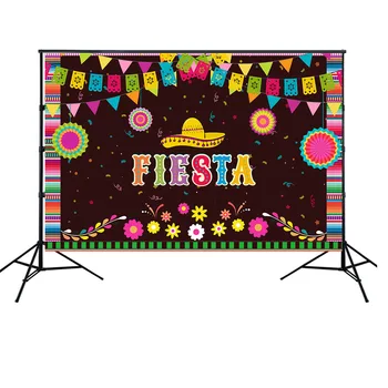 HUAYI mexican Fiesta theme photography backdrop banner paper flowers black photo background for Cinco De Mayo studio Prop W-1964