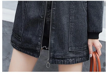 #3357 Jeans Bunda Ženy Zips Tlačené Písmeno Bežné Harajuku Džínsové Bundy Dámy Kabát S Kapucňou, Čierna Žena Oblečenie Vrchné Oblečenie