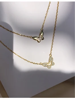 Nové S925 dvojvrstvové Crystal Motýľ Kúzlo Náhrdelník Prívesok Pre Ženy Romantické Svadobné Šperky Choker Golier