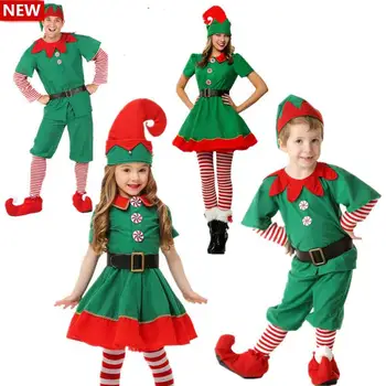 Kalifornia Chlapci Dievčatá Novinka Vianočné Kostýmy Santa Pomocníkov Elf Kostým Príslušenstvo Súbor Dospelých Rodiny Zodpovedajúce