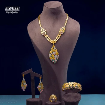 Missvikki Luxusný Dubaj Azerbajdžan Exotický Štýl Zlatý Náhrdelník Náramok Náušnice, Prsteň, Šperky Sady Pre Ženy, Svadobné Vysokej Kvality