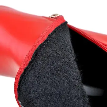 Dámske zimné topánky Európe PU farbou tenké opätku 9 cm módne členkové topánky ZETMTC značky dámskej obuvi červená pracky špicaté