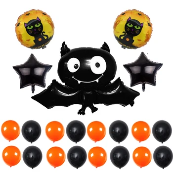 21 ks Bat black cat päť špicaté hviezdy Halloween Balóniky metalíza ballon Black orange Baby Sprcha Dekorácie Hélium Globos