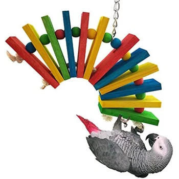 Farebné Drevené Vták Hračka Vhodná pre Africké Sivé Papagáj Klietky Žuť Hračka