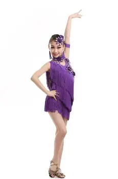 Strapec Fialová Dievča Flitrami Latinskej Šaty Deti Sála Strany Tanečné Kostýmy