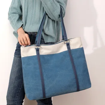 AUAU-Taška cez Rameno Plátno Tote Bag Bežné Dámy Trend Textílie Farbou Žien Taška Wild Plátno Ženy Taška