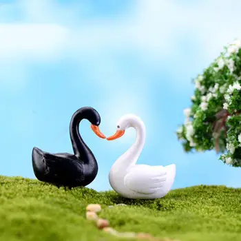 White Black Swan Záhrada Doll House Ornament Miniatúrne Sošky Rastlín Hrniec Rozprávková Záhrada Dekor