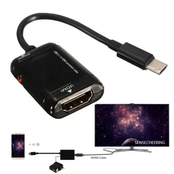 Čierny ABS HD Prevodník Adaptér USB 3.1 C Samec na HDMI Female na 1080P HD Kábel Telefón Android