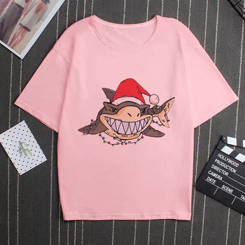 Letné Nové Veselé Vianoce Tumblr Ružová Tee Tričko Femme Harajuku Estetické Tričko Ullzang Vintage Kawaii Móde T Shirt Ženy Topy