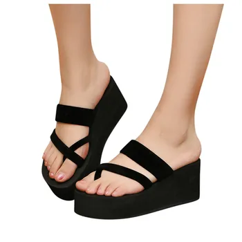 Letné Ženy Kliny Sandále Non-Slip Flip Flops Sandále Ploché Pláži Papuče Topánky fashion Vysoké podpätky Kliny, papuče, sandále#40