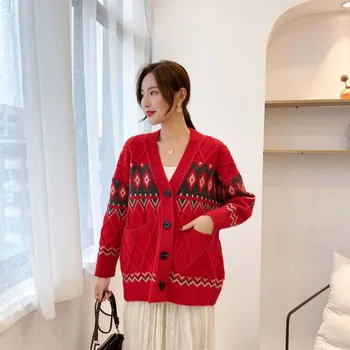 Bežné dlhý pletený sveter ženy jeseň zima ženy cardigan svietidla rukáv voľné žena tlačidlo knitwear svetre