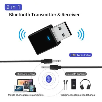 1pcs 2-v-1, USB, Bluetooth Vysielač Auto Prijímač Bezdrôtovej Bluetooth 5.0 Adaptér Adaptér Bezdrôtovej siete Automobilovej Elektroniky Príslušenstvo