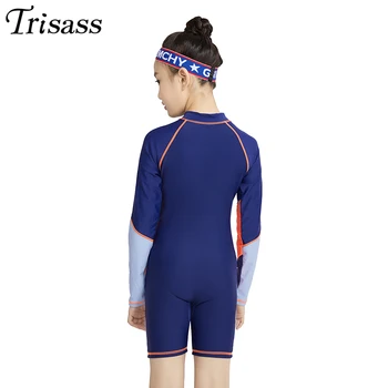 Trisass Profesionálnych Športových Dlhý Rukáv jednodielne plavky Pre Dievčatá Plus Veľkosť detské Plavky, Krátke Nohavice detské Plavky