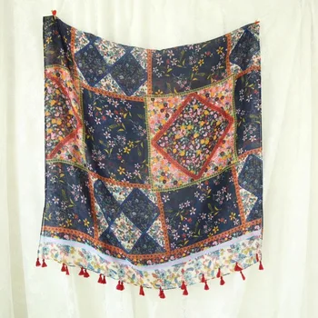 Vytlačené kvetinový šátek bavlna šály s strapce módne kvetinový zábal pre ženy
