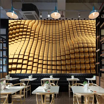 Moderné Abstraktné Vlnité Zlatý Kov Štvorcov 3D Foto Tapety na Steny 3D kancelárskej Techniky Zmysel Industial Výzdoba Steny Papier 3D