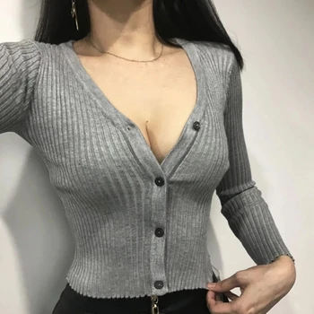 Sexy tlačidlo pletený sveter cardigan žien slim rebrovaný zimné jeseň sveter ženy móda plus veľkosť pletenie 2020