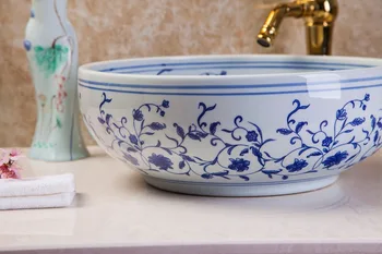 Umelecké Procelain Ručné Európy Vintage Lavabo Umývadlo Umenie Počítadlo Top modré a biele Keramické umývadlo Kúpeľni, Umývadlo