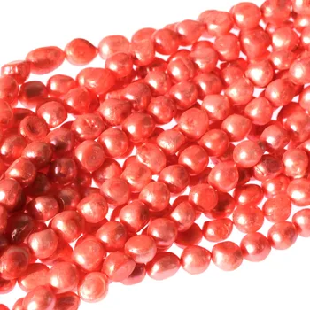Prírodné Sladkovodné perly, Červená Ryža tvaru, 8-9 mm oválne perly, korálky(farbená farba)