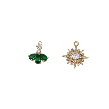 4pcs kórejský Dizajn Zlato plátované 18k Náušnice zirkón pre ženy bowknot moon star prívesok diy šperkov náhrdelník náramok materiál