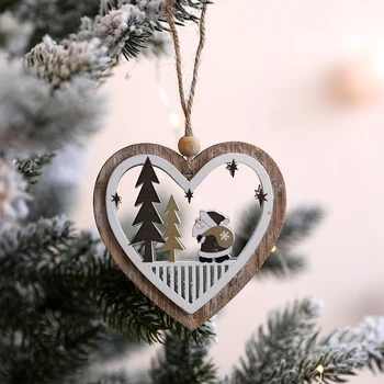 Zimné Nový Rok 2020 Duté Z Los Dreva Prívesok Vianočný Stromček Drop Ozdoby, Drevené Remeselné Weihnachten Vianočný Strom Dekorácie E5