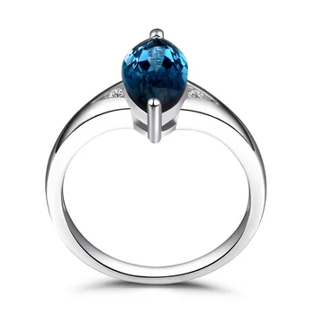 Leige Šperky London Blue Topaz Krúžok Žien Svadobné Zásnubné Prstene Mincový Striebro Jemné Šperky Marquise Rez Modrý Drahokam