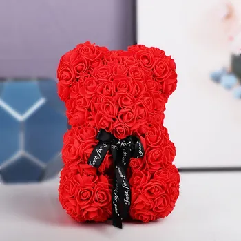 ZL Umelé Ruže Medvedík Valentín Výročie Narodenín Svadobný Dar PE Falošné Romantické Kvetinové Remeslá Domáce Dekorácie