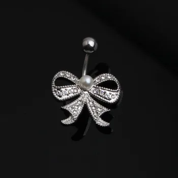 Pupka piercing jasné, crystal motýľ s pearl 14g ocele 316L telo šperky brucho tlačidlo krúžky bar 1pc