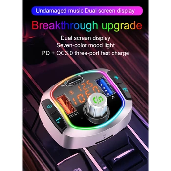 Auto Bluetooth 5.0 Bezdrôtový FM Vysielač,Rýchle Nabíjanie s dvomi USB, PD3.0 Výstup, Podpora USB a TF Kartu, MP3 Prehrávač BC63/BC66